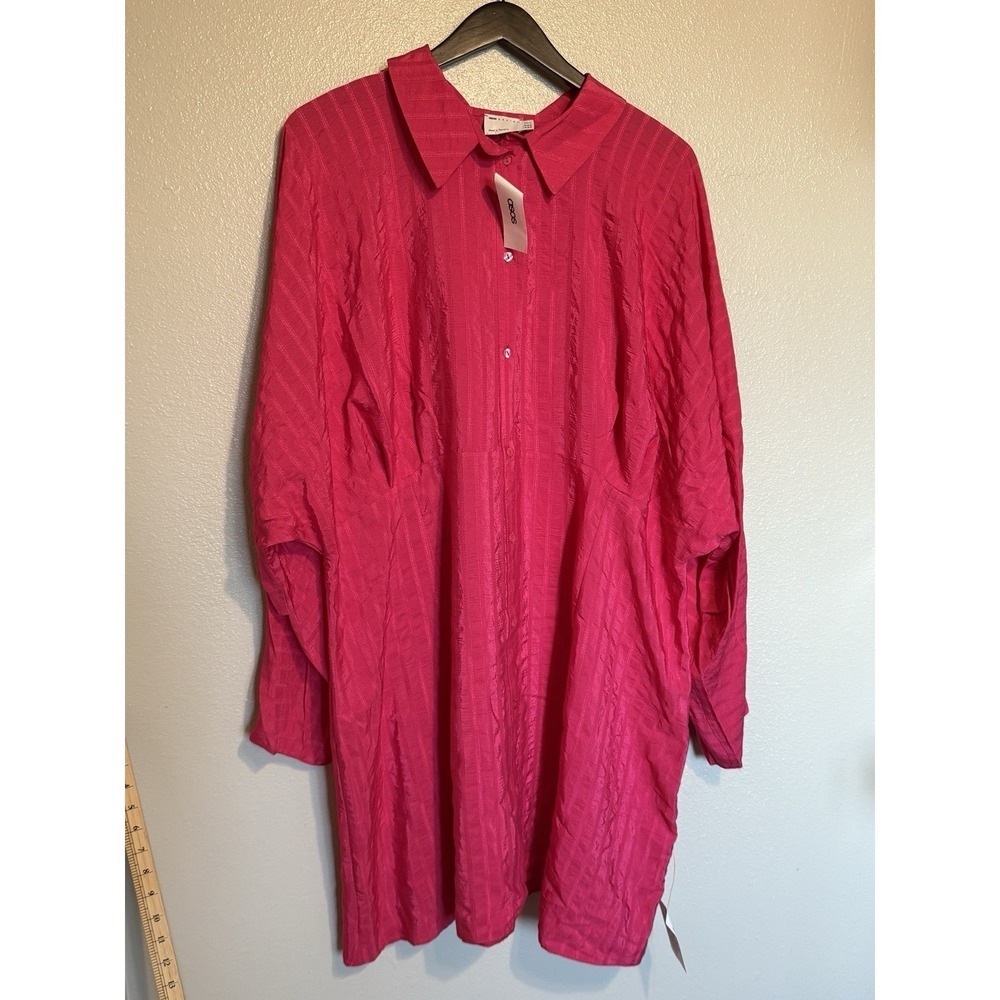 ASOS DESIGN Curve Texture Stripe volume sleeve Shirt Dress Plus Women's Size 26